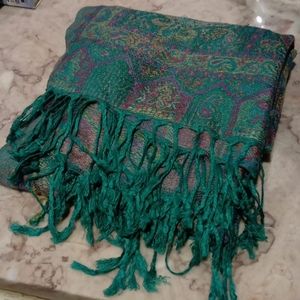 Cashmere green and purple scarf. Jerusalem